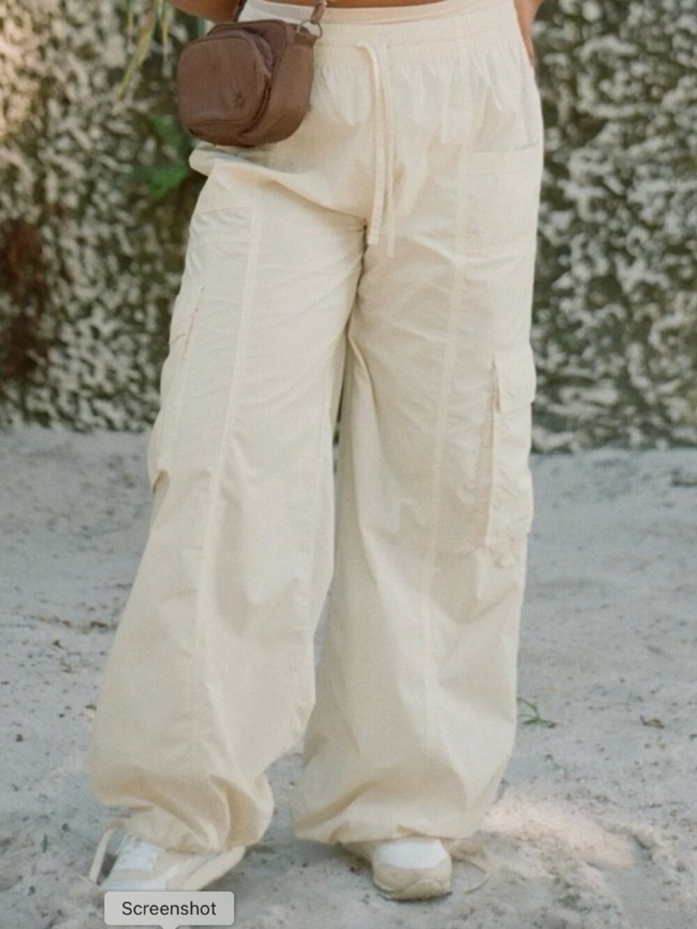 Aerie XL Oversized Womens Ivory Drawstring High Waisted Go For It Baggy Pull On - Picture 2 of 8